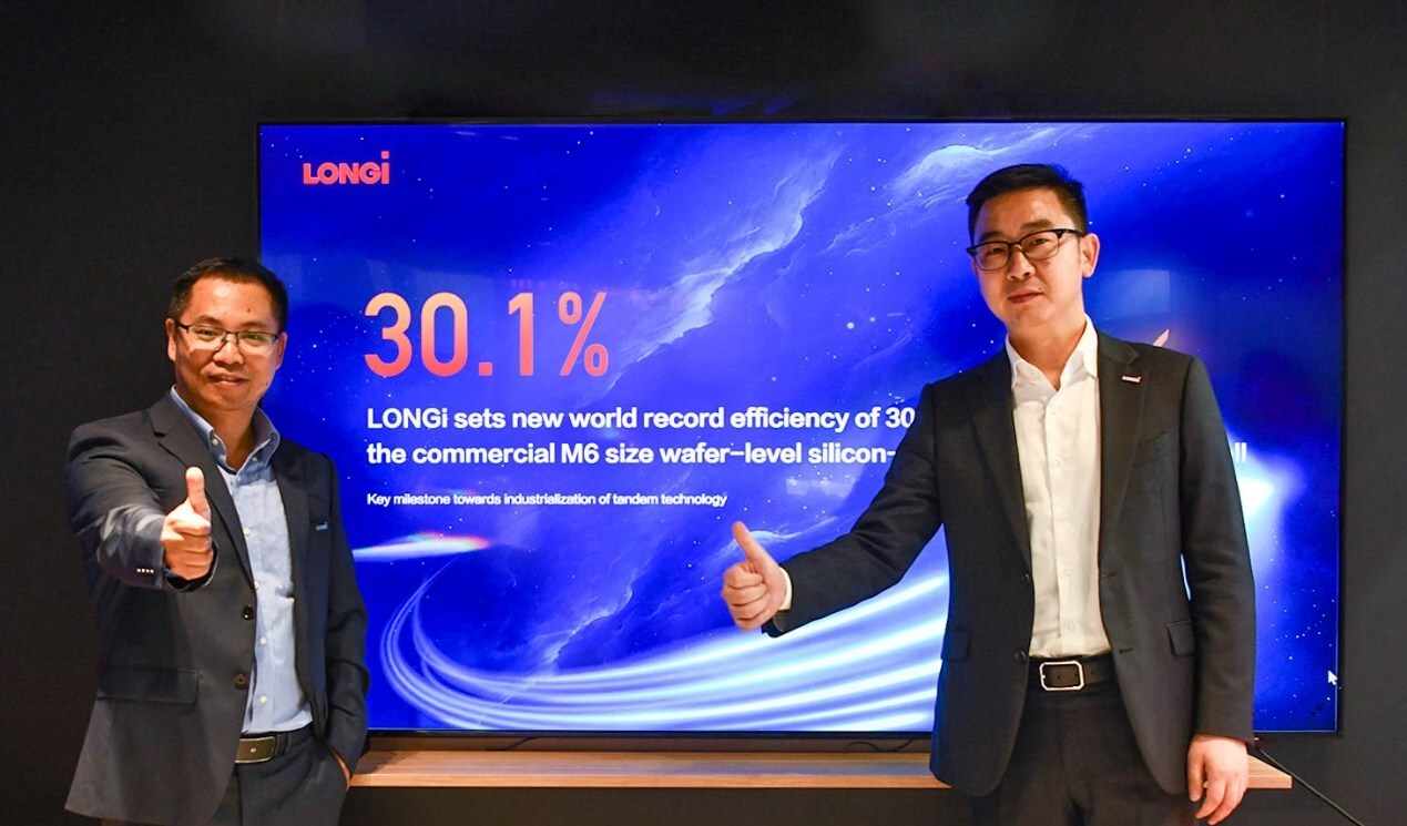  LONGi announces the new world record efficiency of 30.1% for the commercial M6 size wafer-level silicon-perovskite tandem solar cells