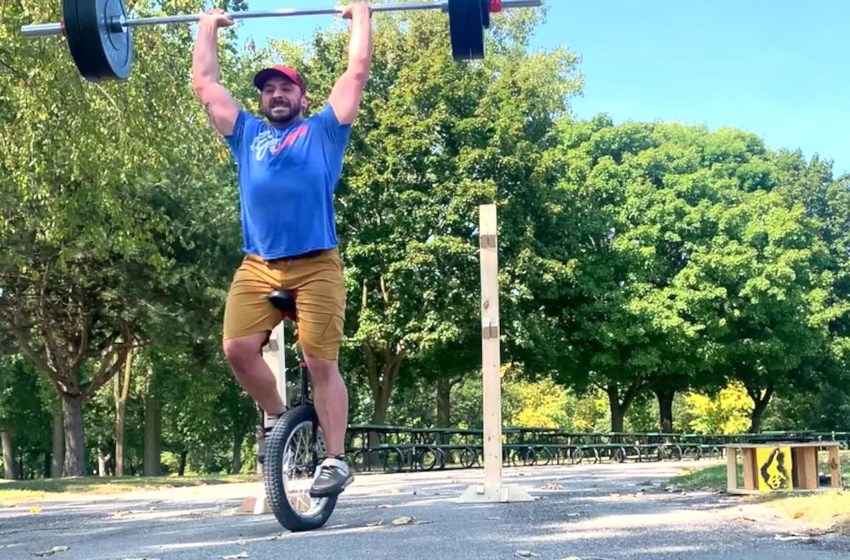  “Dan Galanto Sets World Record for Heaviest Overhead Barbell Press While Riding a Unicycle”
