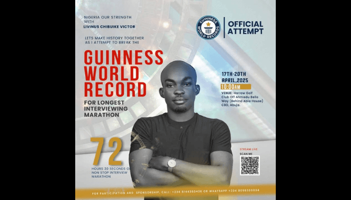  “Chibuike Victor Attempts Guinness World Record with Epic Interview Marathon”