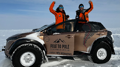 UK Couple Completes Historic First Electric Car Expedition from North Pole to South Pole.
