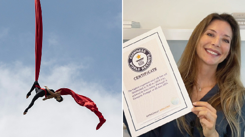  “Erika Lemay Sets World Record with Blindfolded Aerial Silk Free Roll at 120 Feet”