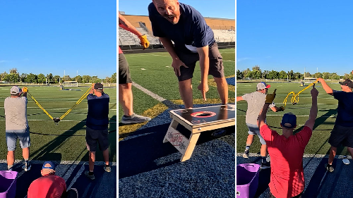 Trio Lands World’s Longest Cornhole Shot with Slingshot After 12-Hour Marathon Attempt