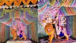 Maa Durga’s Darbaar Adorned with ₹51 Lakh in Currency Notes at Festive Pandal