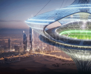 Saudi Arabia Unveils the World’s First “Sky Stadium” — Floating 350 Metres Above the Desert