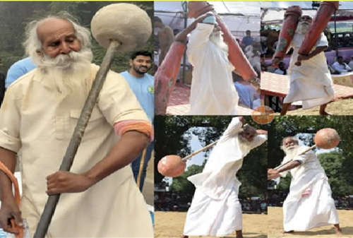  78-Year-Old Indian Wrestler Shri Dhar Mishra Defies Age with 200kg Daily Mace Routine