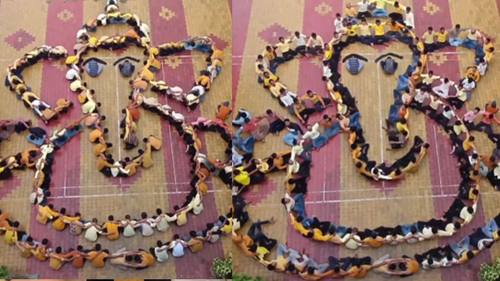  Students in Betul Create Stunning Human Formation of Lord Ganesha, Showcasing Devotion and Unity