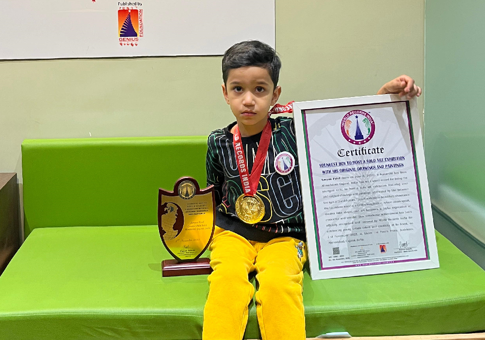 4-Year-Old Aavyan Patel Sets World Record with Solo Art Exhibition in Ahmedabad