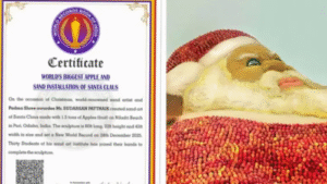 Sand Artist Sudarsan Pattnaik Sets World Record With Giant Santa Claus Made From Apples