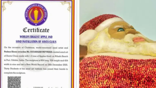  Sand Artist Sudarsan Pattnaik Sets World Record With Giant Santa Claus Made From Apples