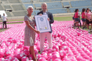 Largest Awareness Ribbon Made of Footballs