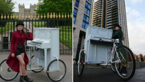 Piano Bike Girl Returns to Streets After Setback