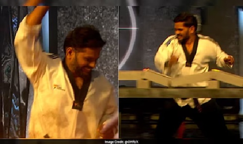  Indian Man Sets World Record by Breaking 37 Flaming Concrete Blocks in 30 Seconds