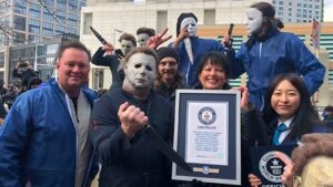Horror Fans Dress as Michael Myers to Set Terrifying Record for New Game Launch