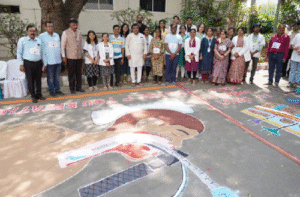 Historic Achievement: 1,500 Students Create Record with Medical-Themed Rangoli Designs